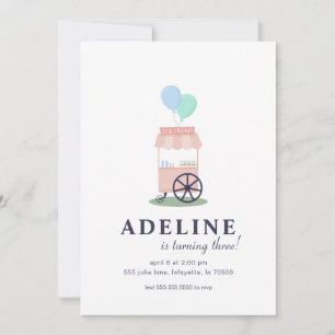 Ice Cream Cart Birthday Party Invitation 招待状