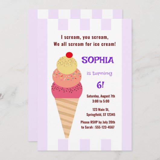 Ice Cream Cone Birthday  招待状 (正面/裏面)