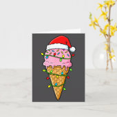 Ice Cream Cone Christmas Lights Santa Hat Food Xma カード (黄色い花)