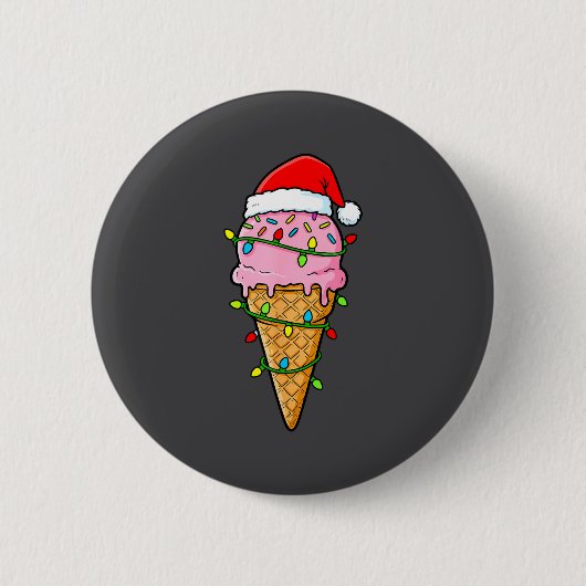 Ice Cream Cone Christmas Lights Santa Hat Food Xma 缶バッジ (正面)