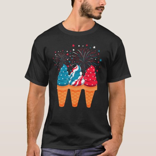 Ice Cream Cones 4th Of July Patriotic USA Flag Pri Tシャツ (正面)