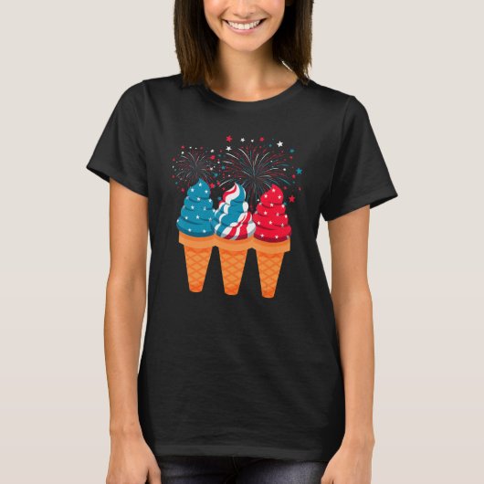 Ice Cream Cones 4th Of July Patriotic USA Flag Pri Tシャツ (正面)