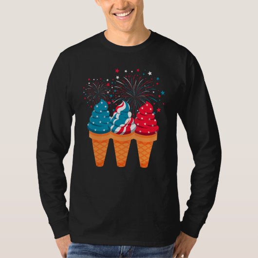 Ice Cream Cones 4th Of July Patriotic USA Flag Pri Tシャツ (正面)