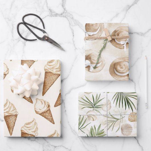 Ice Cream Cones Beach Birthday ラッピングペーパーシート (正面)