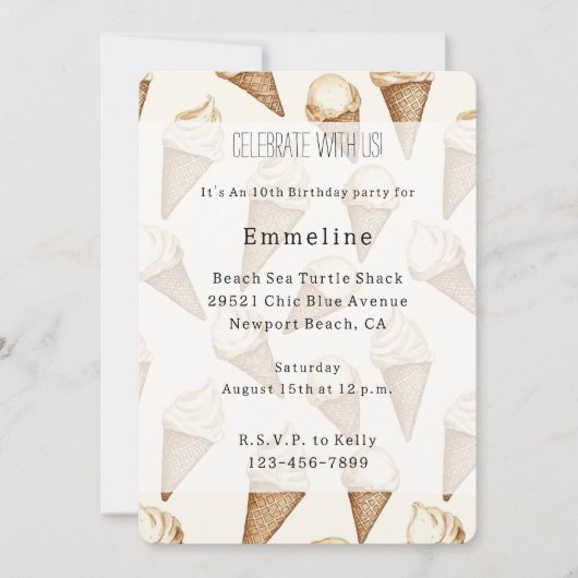 Ice Cream Cones Birthday 招待状 (正面)