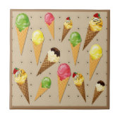 Ice cream cones hearts-Beige タイル (正面)