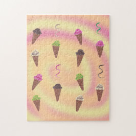 Ice Cream Cones on pink orange yellow swirl puzzle ジグソーパズル
