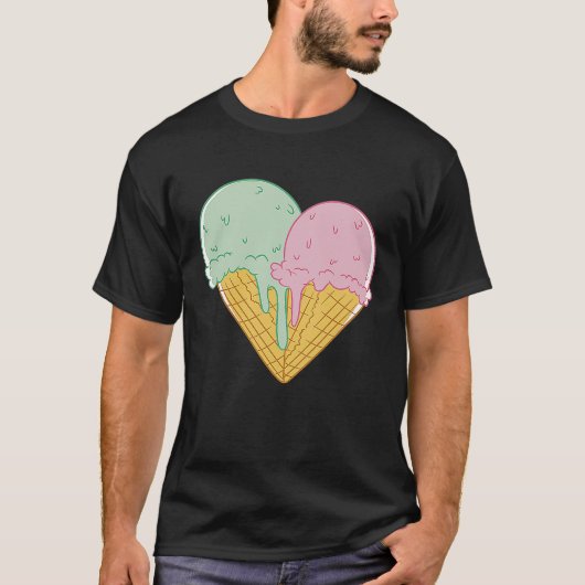 Ice Cream Cute Heart Valentine's Day Couple Match Tシャツ (正面)