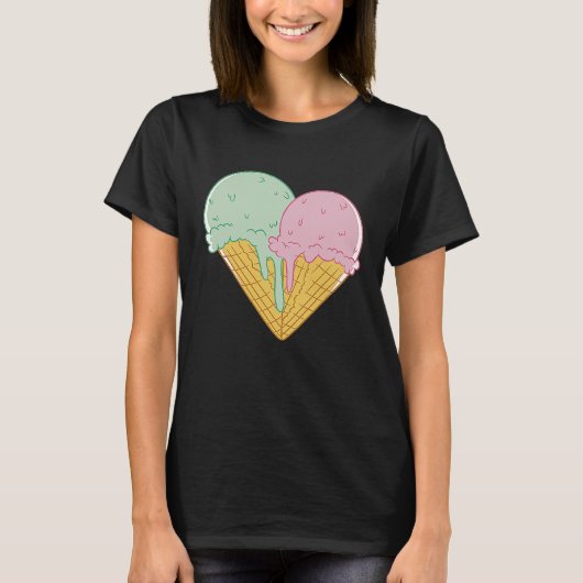 Ice Cream Cute Heart Valentine's Day Couple Match Tシャツ (正面)