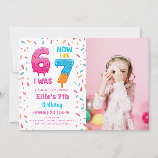 Ice Cream Donut Six Seven Birthday Photo 招待状 (正面)