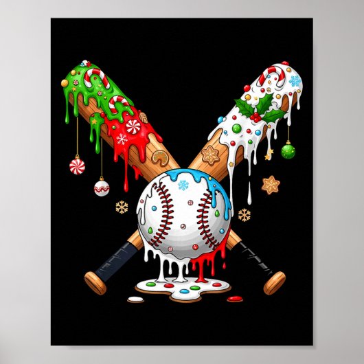 Ice Cream Drip Baseball Christmas Xmas Pajama Kids ポスター (正面)