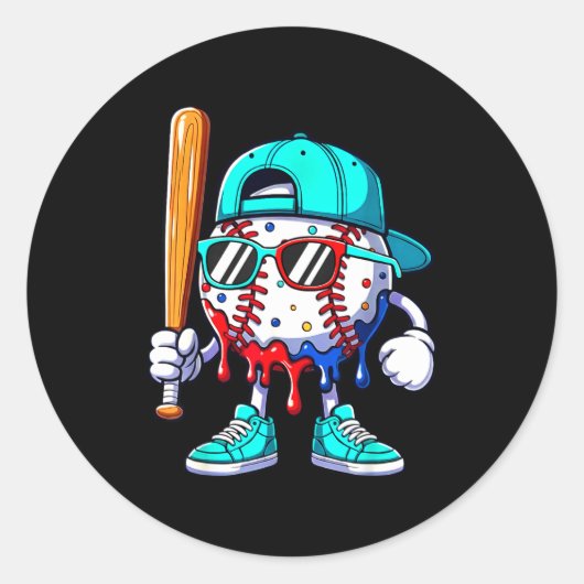 Ice Cream Drip Baseball Sts Baseball Lifestyle Boy ラウンドシール (正面)