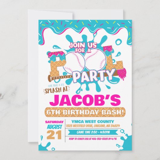 Ice Cream Drip Pool Birthday Invitation 招待状 (正面)