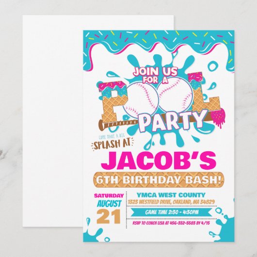 Ice Cream Drip Pool Birthday Invitation 招待状 (正面/裏面)