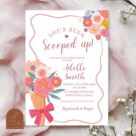 Ice Cream Floral shes been scooped up bridal showe 招待状
