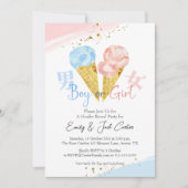 Ice Cream Gender Reveal Watercolor Pink Blue 招待状 (正面)