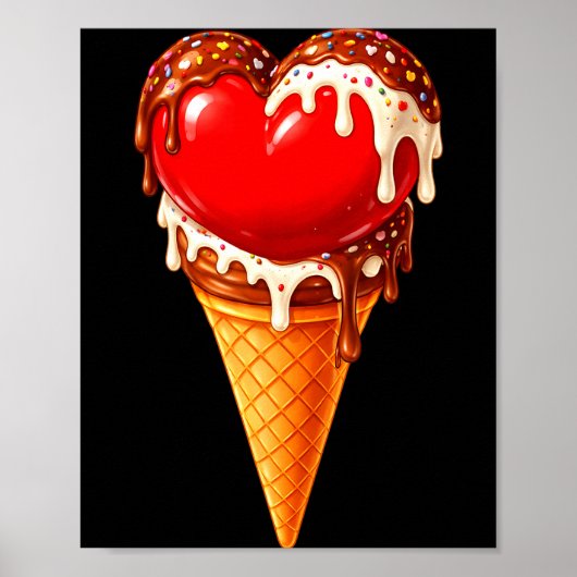 Ice Cream Heart Funny Drip Valentines Day Boys Gir ポスター (正面)