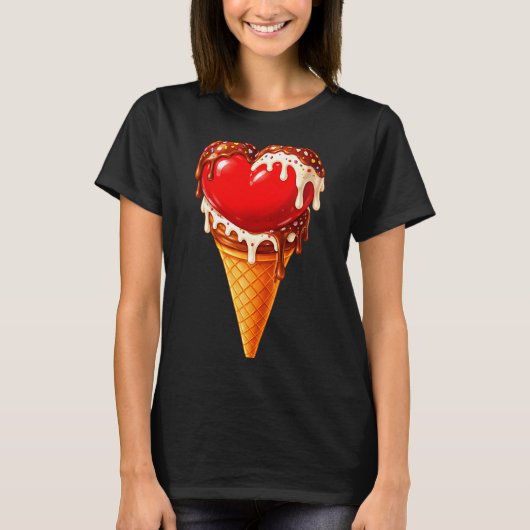 Ice Cream Heart Funny Drip Valentines Day Boys Gir Tシャツ (正面)
