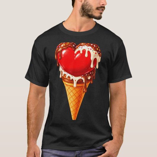Ice Cream Heart Funny Drip Valentines Day Boys Gir Tシャツ (正面)