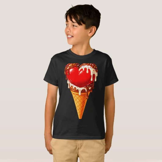 Ice Cream Heart Funny Drip Valentines Day Boys Gir Tシャツ (正面フル)