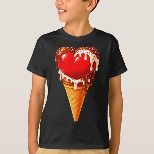 Ice Cream Heart Funny Drip Valentines Day Boys Gir Tシャツ (正面)
