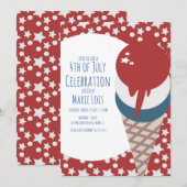 Ice Cream July 4th Stars and Dots Red  招待状 (正面/裏面)