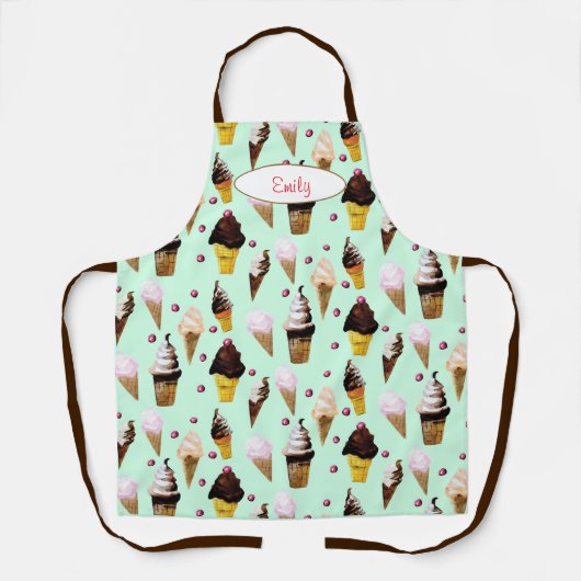 Ice Cream Parlor Mint Green Personalized エプロン (正面)