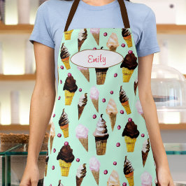 Ice Cream Parlor Mint Green Personalized エプロン