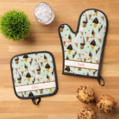 Ice Cream Parlor Retro Green Personalized Apron 鍋つかみ&鍋敷きセット (トップダウン)