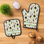 Ice Cream Parlor Retro Green Personalized Apron 鍋つかみ&鍋敷きセット (トップダウン)