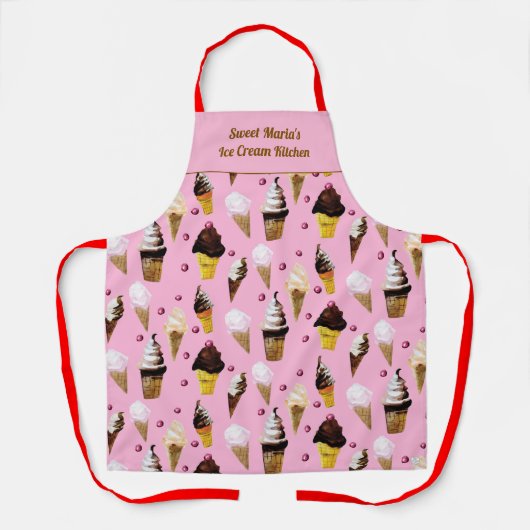 Ice Cream Parlor Retro Pink Personalized Apron エプロン (正面)