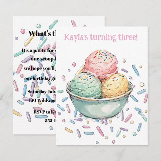 Ice Cream Party DIGITAL DOWNLOAD INVITATION 招待状 (正面/裏面)