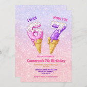 Ice Cream Pastel Glitter 6-7 Kids Birthday Party 招待状 (正面/裏面)