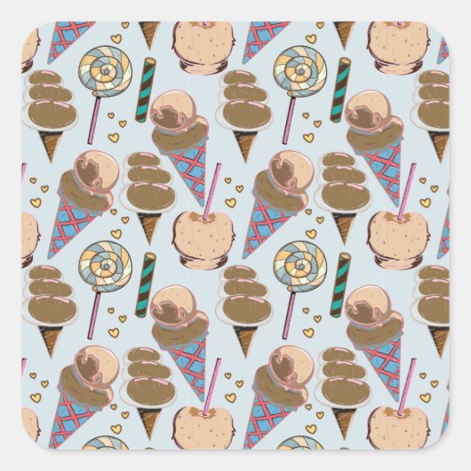 Ice cream pattern | Lollies pattern | lollipop 25 スクエアシール (正面)
