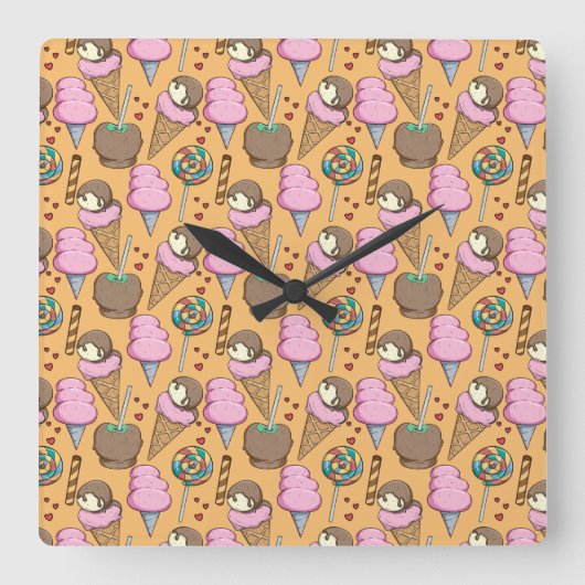 Ice cream pattern | Lollies pattern | lollipop 26 スクエア壁時計 (正面)
