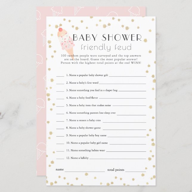 Ice Cream Pink Baby Shower Family Friendly Feud (正面/裏面)