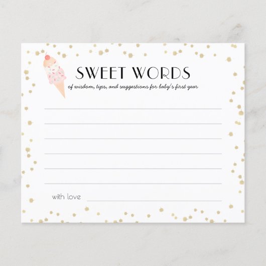 Ice Cream Pink Baby Shower Sweet Words of Wisdom (正面)