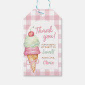 Ice Cream Pink Bow Gingham Birthday Party ギフトタグ (正面)