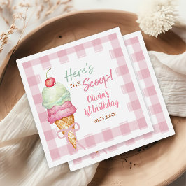 Ice Cream Pink Bow Gingham Birthday Party スタンダードカクテルナプキン
