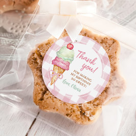 Ice Cream Pink Bow Gingham Birthday Party ラウンドシール