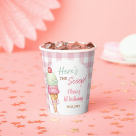 Ice Cream Pink Bow Gingham Birthday Party 紙コップ