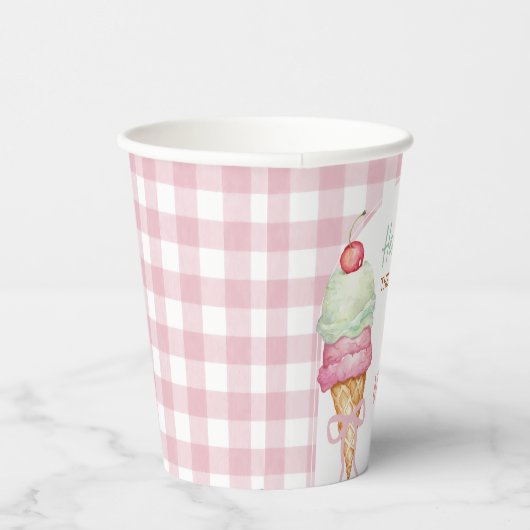 Ice Cream Pink Bow Gingham Birthday Party 紙コップ (右)