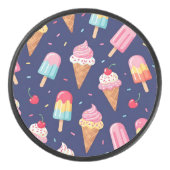 Ice cream, popsicles and cherries pattern アイスホッケーパック (正面)