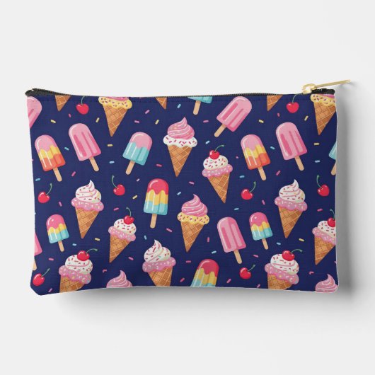 Ice cream, popsicles and cherries pattern アクセサリーポーチ (裏面)