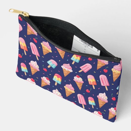 Ice cream, popsicles and cherries pattern アクセサリーポーチ (見開き)