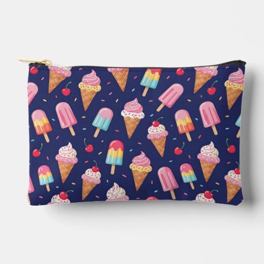 Ice cream, popsicles and cherries pattern アクセサリーポーチ (正面)