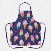 Ice cream, popsicles and cherries pattern エプロン (正面)