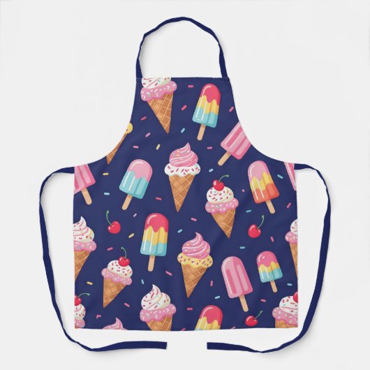 Ice cream, popsicles and cherries pattern エプロン (正面)