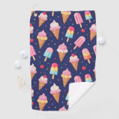 Ice cream, popsicles and cherries pattern ゴルフタオル (インサイチュ)