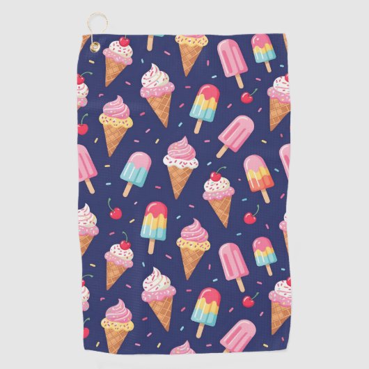 Ice cream, popsicles and cherries pattern ゴルフタオル (正面)